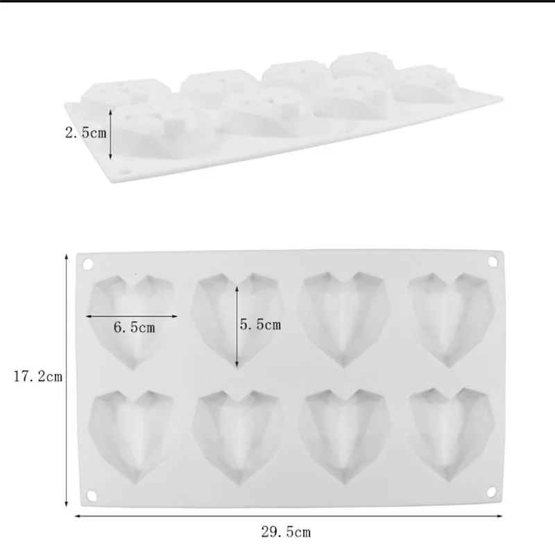 

3D Diamond Heart Silicone Mold 6 Cavitie Non-Stick Easy Release Cake Decorating Baking Mould Tray for Handmade Chocolate Dessert
