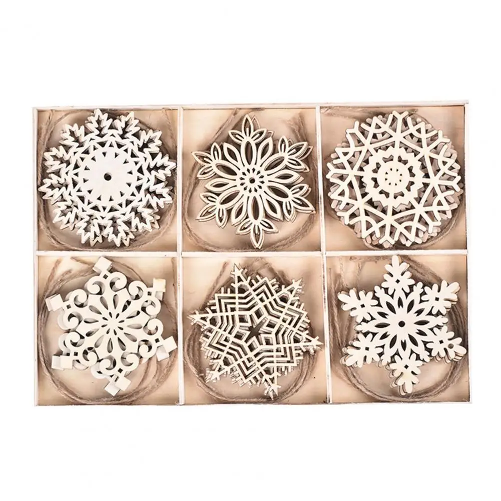 

24Pcs Christmas Pendant Snowflake Pattern Decorative Wood Xmas Tree Hanging Furnishings Home Decor