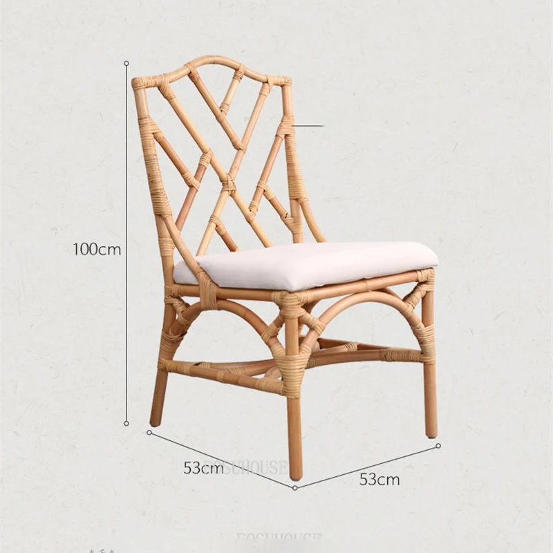 

Natural Rattan Dining Chair for Kitchen Outdoor Stool Backrest Homestay Designer Creative Chair Retro Country Art Lounge Chairs