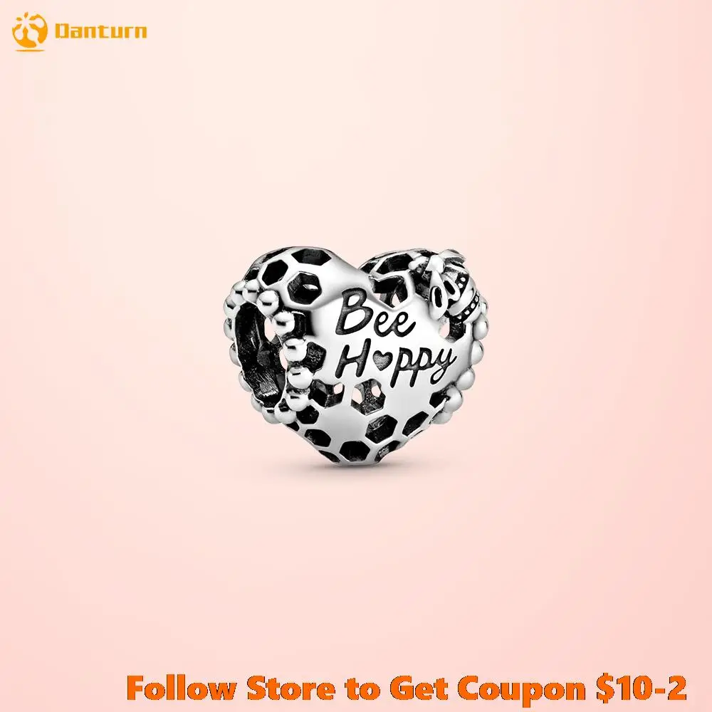 

2020 New S925 Sterling Silver Beads Bee Happy Honeycomb Heart Charms fit Original Pandora Bracelets Women DIY Jewelry