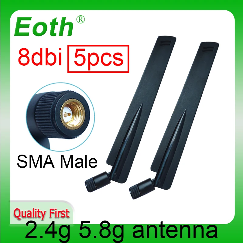 EOTH 5pcs 2.4g 5.8g antenna 8dbi sma male wlan wifi dual band antene iot module router tp link signal receiver antena high gain
