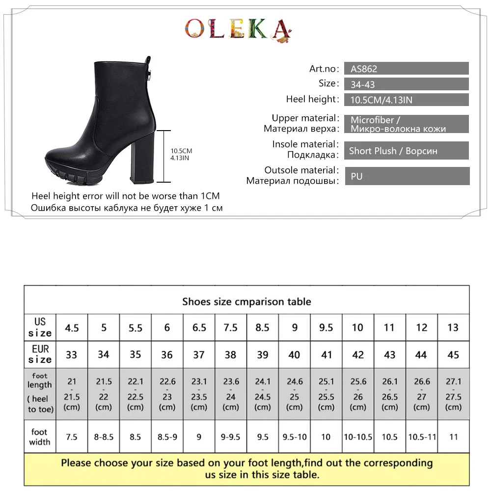 

OLEKA Mid-calf Winter Women Boots Square Heel Metal Decoration Round Toe Sexy Boots Concise Style Basic New AS862