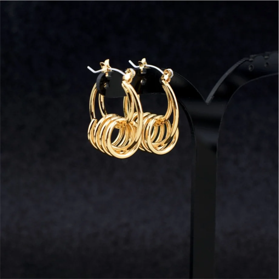 

New 2021 Summer Vintage Statement Gold Color Female Hanging Earrings Jewelry Fashion Small circle Hoop Drop Earrings For Women