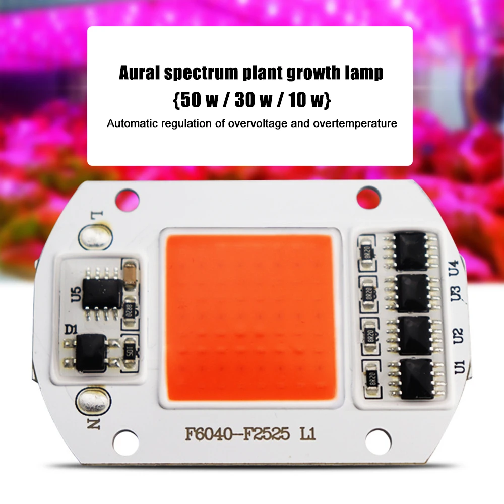 

Светодиодная лампа для выращивания растений COB чип, полный спектр, AC220-240V, 30 Вт, 50 Вт, рассада комнатных растений для теплиц и выращивания цвет...