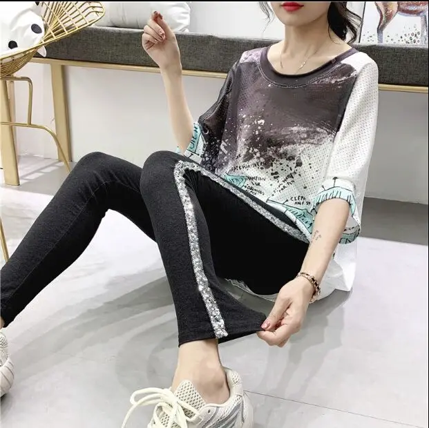 

Spring Summer Pencil Pants Women Fashion Sequins Side Striped Cotton Pants Girls Ladies New Autumn Grey Stretch Trousers Femme