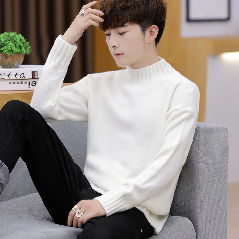 2019 Men Winter Tall Throat Thick Hot Trui Slim Fit Double collar Men's sweaters Male Cultivate one's morality | Мужская одежда