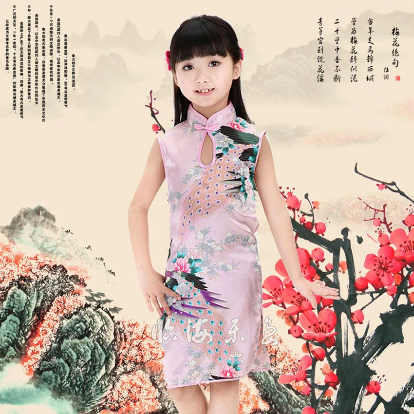 Toddler Girls Oriental Chinese Traditional Cheongsam Dress Sleeveless Qipao Vintage Wedding Costume image 5