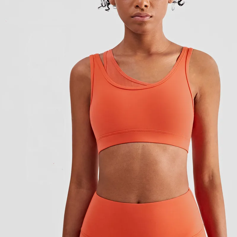 

Бюстгальтер женский с асимметричным вырезом, спортивный топ без косточек для фитнеса, с сетчатыми вставками, с мягкой подкладкой, для трени...