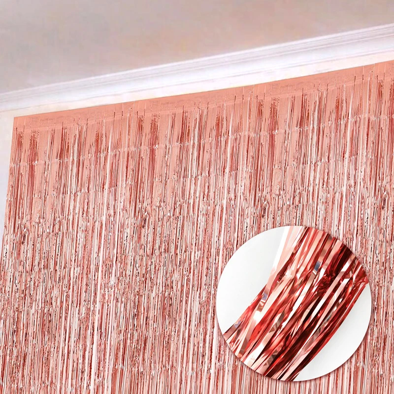 

100*200cm Rose Gold Shimmering Foil Fringe Tinsel Door Curtain Wedding Birthday Party Decoration Photo Backdrop Supplies