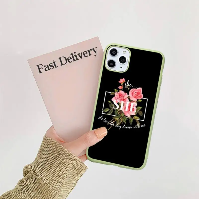 

After-sales process flower text Phone Case Candy Color for iPhone 11 12 mini pro XS MAX 8 7 6 6S Plus X 5S SE 2020 XR