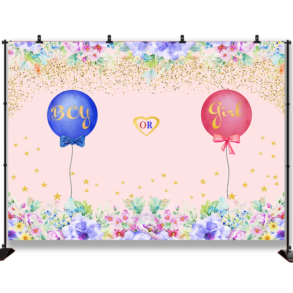 

Blue and Red Gender Reveal Birthday Party Backdrop for Baby He or She What Will Be Balloon Floral Photography Background