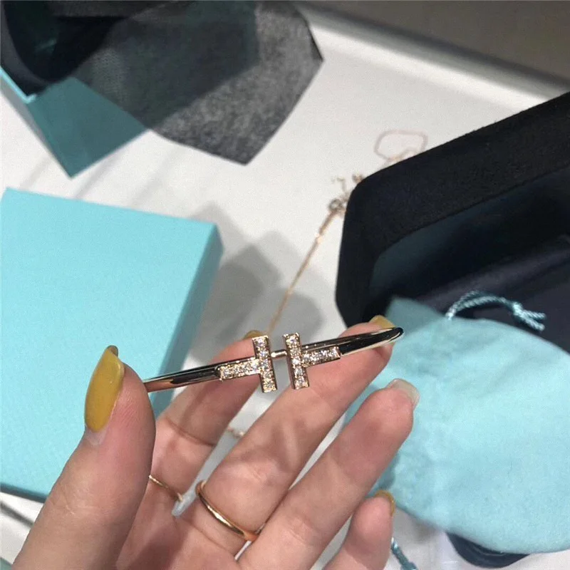 

High Quality Luxury Brand Double t Open Bracelet Sterling Silver Ladies Bracelet Valentine's Day Gift