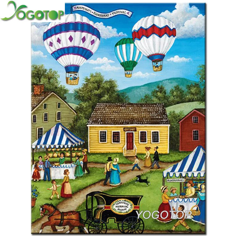 Алмазная вышивка пейзаж воздушный шар алмазная живопись ферма деревня полная