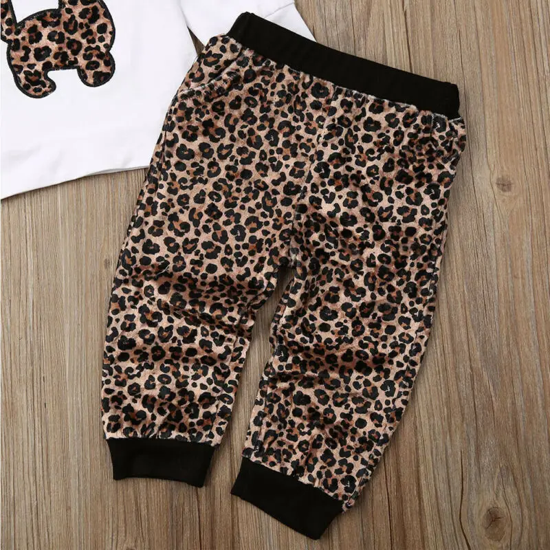 

Baby Kids Girls 6M-4T Long Sleeve Leopard Print Hoodie Top Shirts + Pants Outfits Set