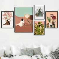 cactus plant woman body art illustration nordic posters and prints wall art canvas painting wall pictures for living room decor
