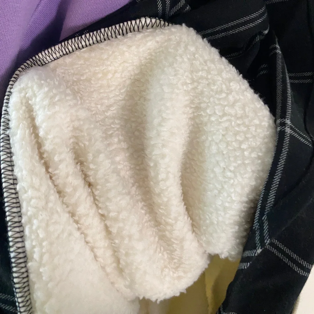

Stitching Plaid Patchwork Fake Two-piece Velvet White Sweatshirt Women Autumn and Winter New Loose Long Sleeve Purple Hoodie