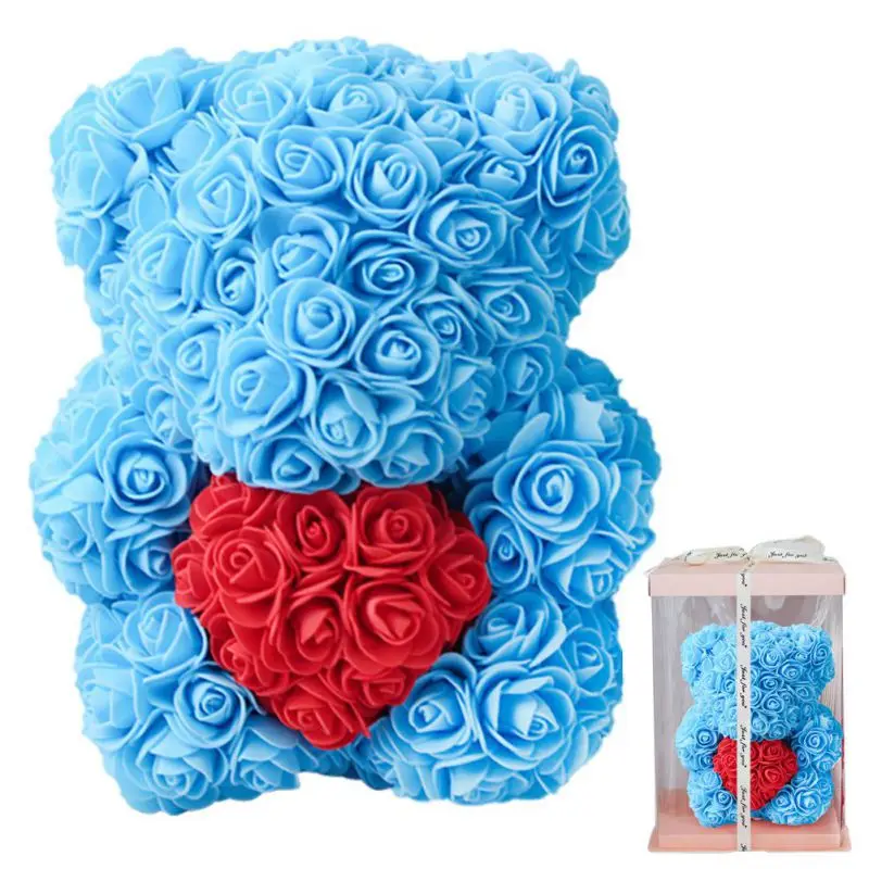 

Artificial Rose Heart Teddy Bear Handmade Bear of Roses For Women Valentine\\'s Day Wedding Bithday Gift DropShipping