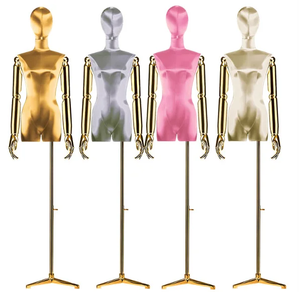 

Model Female Half Body High-end Silk Satin Golden Arm Wedding Mannequin Dress Display Rack