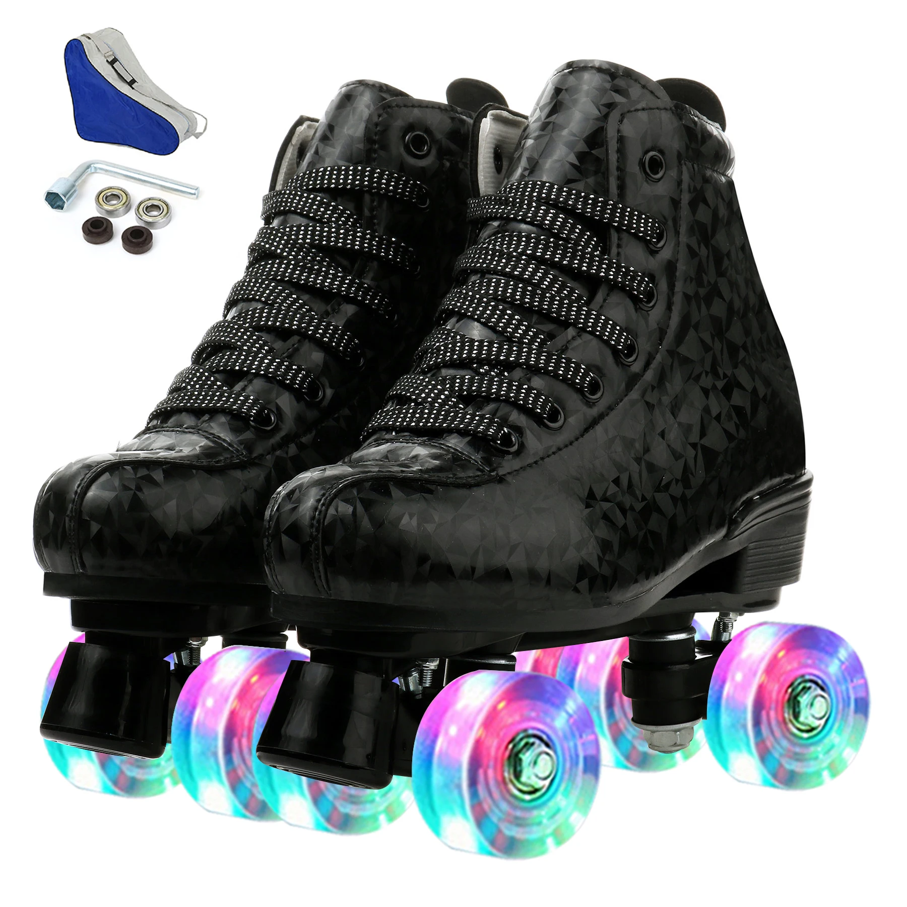 

2021 4 Wheels Girls Flashing Skate Shoes Quad Roller Skating Shoes Sneakers 2 Row Line Outdoor Gym Sports Women Men Euro Size