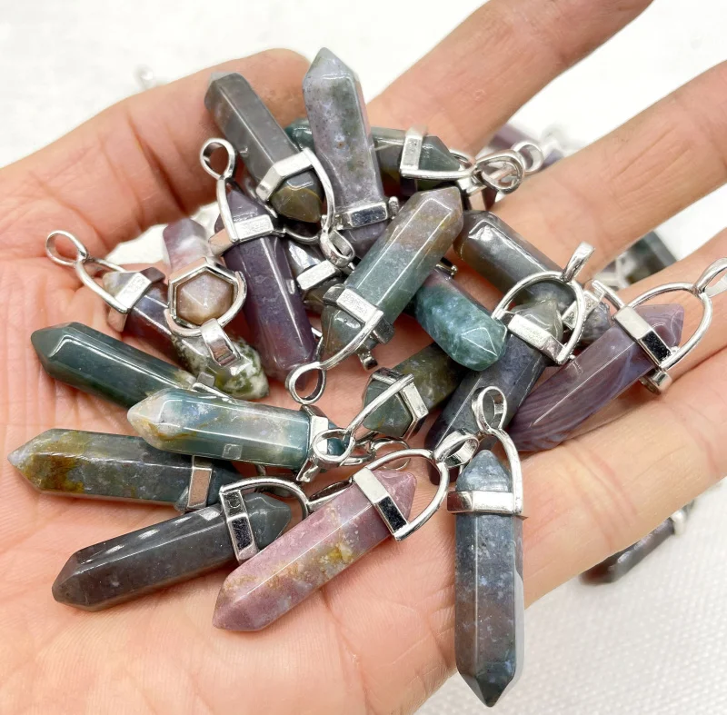 Wholesale Natural Gem Stone Quartz Crystal Turquoise Hexagonal Pendulum Reiki Charm Pendants DIY Jewelry Making Necklaces 10Pcs - купить по