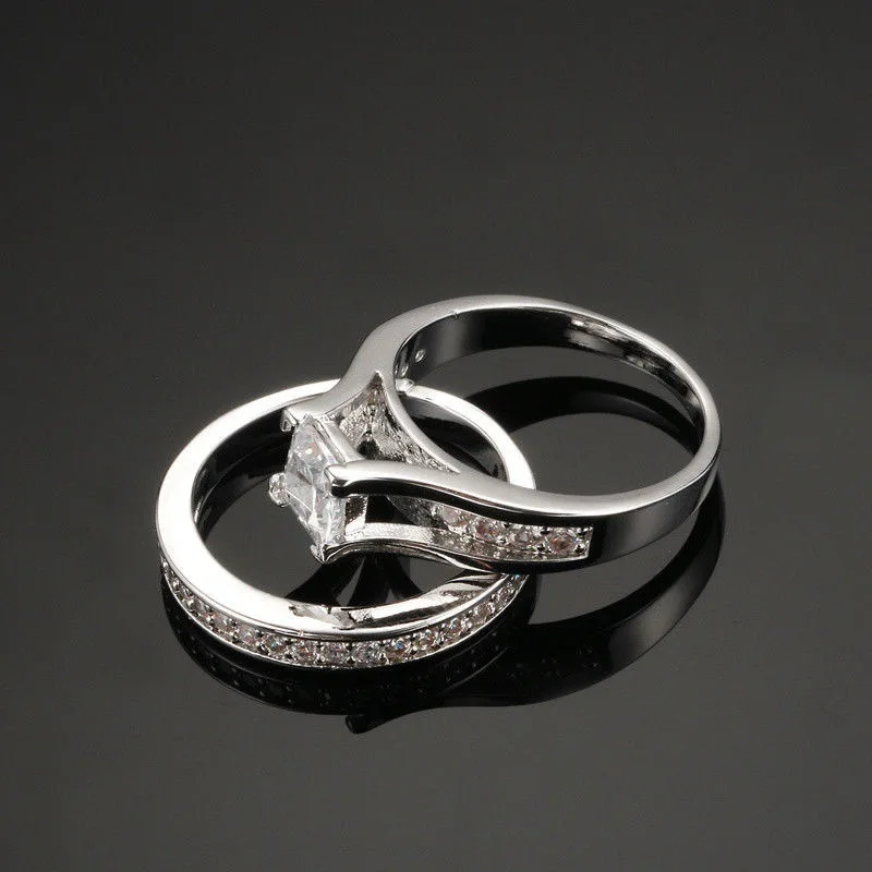 Модные обручальные кольца с фианитом ААА для женщин серебряные свадебные набор