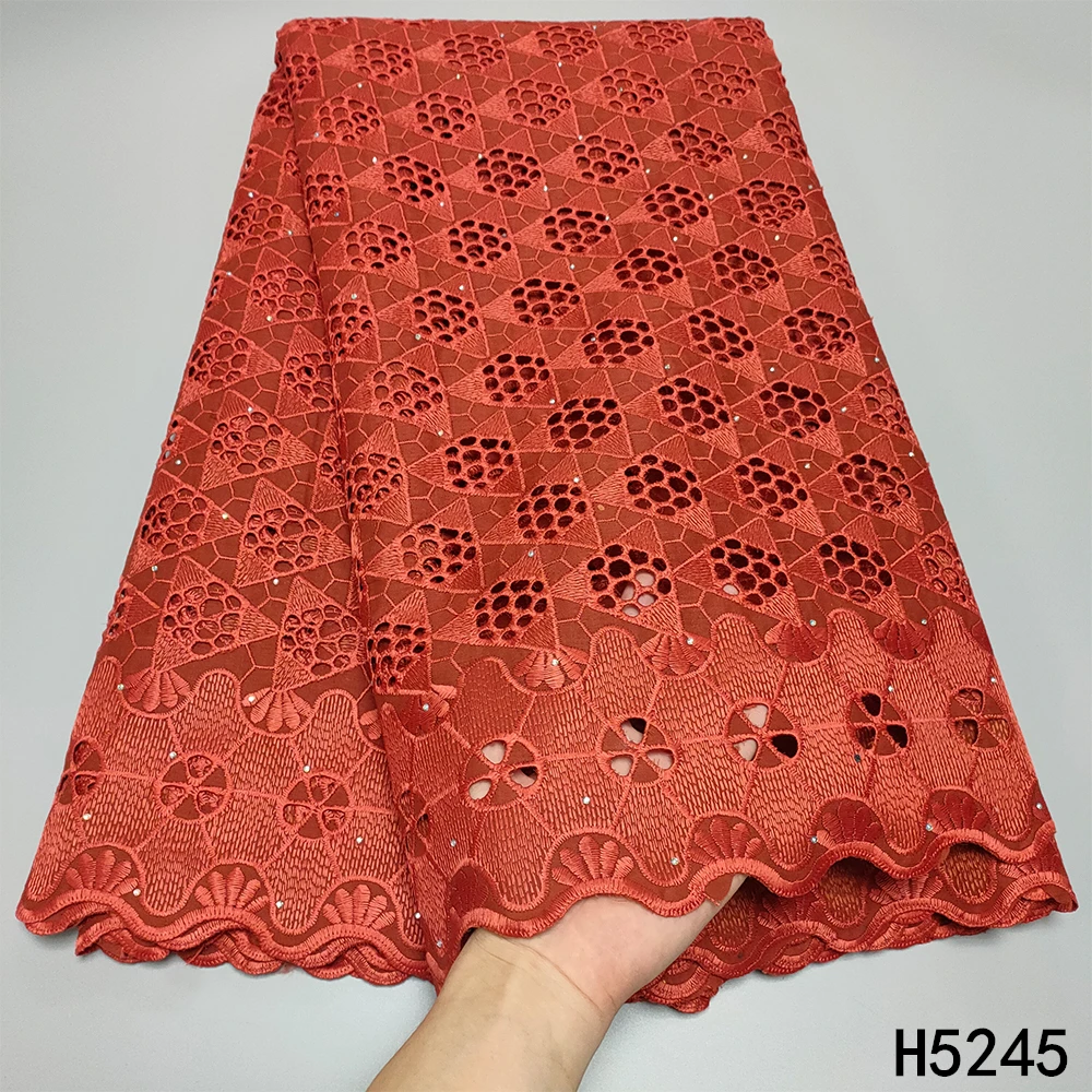 

Latest Swiss Voile Lace In Switzerland Dry Lace Fabric 2021 High Quality African Cotton Lace Fabric With Stones 5 Yards HJ5245