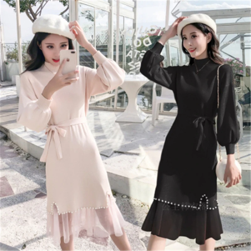 Женский свитер вязаные платья для весны и осени свободное женское вязаное платье