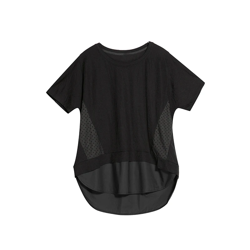 

Women Black Irregular Patchwork Split Plus Size T-Shirt New Short Sleeve Loose Casual Tee Shirt Tops Fashion Summer