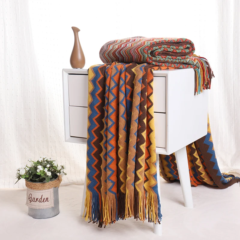Nordic folk style handmade tassel office super soft breathable portable decoration bohemian home bed end towel sofa blanket | Дом и сад