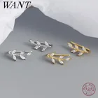 Женские серьги-клипсы WANTME, из стерлингового серебра 925 пробы, с блестящими кристаллами циркония, в виде листьев, для вечеринок, ювелирные украшения, серебряный пирсинг