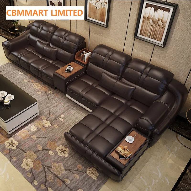 Современный Электрический гостиная диван-кровать с дивана recliner с сохраненным природным лицом верхней части Настоящая Натуральная Кожа диван-кровать