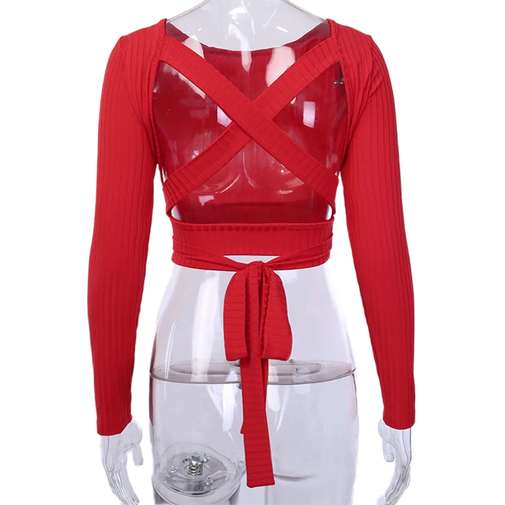 Женская Сексуальная футболка с открытой спиной крест накрест бандажные футболки