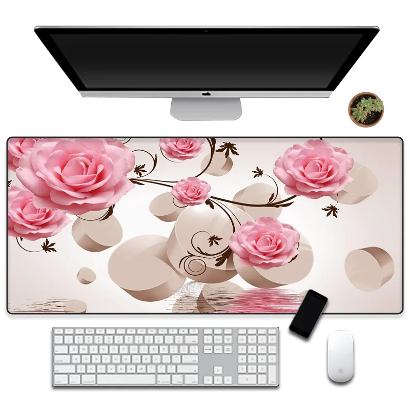 

XGZ large XL 900x400X3 pink rose mouse pad non-slip anime mouse pad gamer game big mouse keyboard pad customization