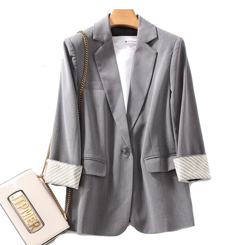 

Women's Clothing Small Suit Jacket 2020 Spring Autumn New Casual Turn-down Long Sleeve Collar 3XL Plus Size Suit for Office Lady