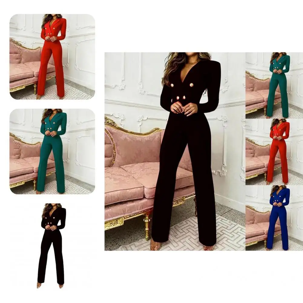 

Lady Jumpsuit Comfy 4 Sizes Solid Color Overall Business Suit Office Jumpsuit Lady Romper for Streetwear