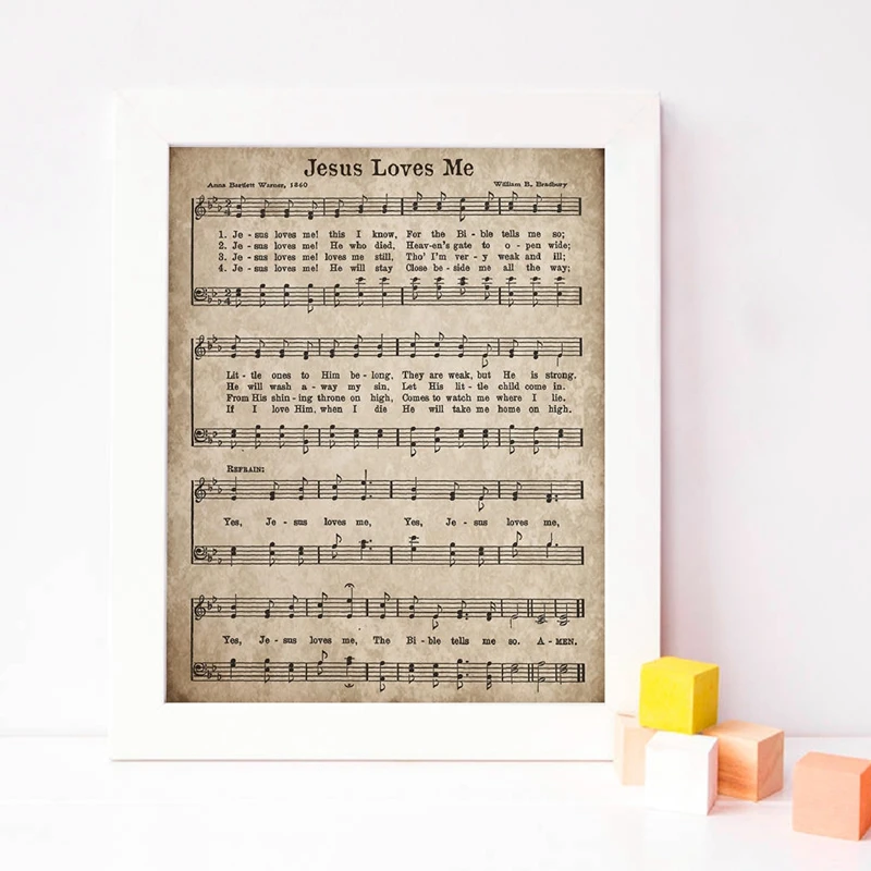 Детская песня Иисус любит меня, винтажный гимневый постер, христианская настенная Картина на холсте для детской комнаты, декор для детской комнаты