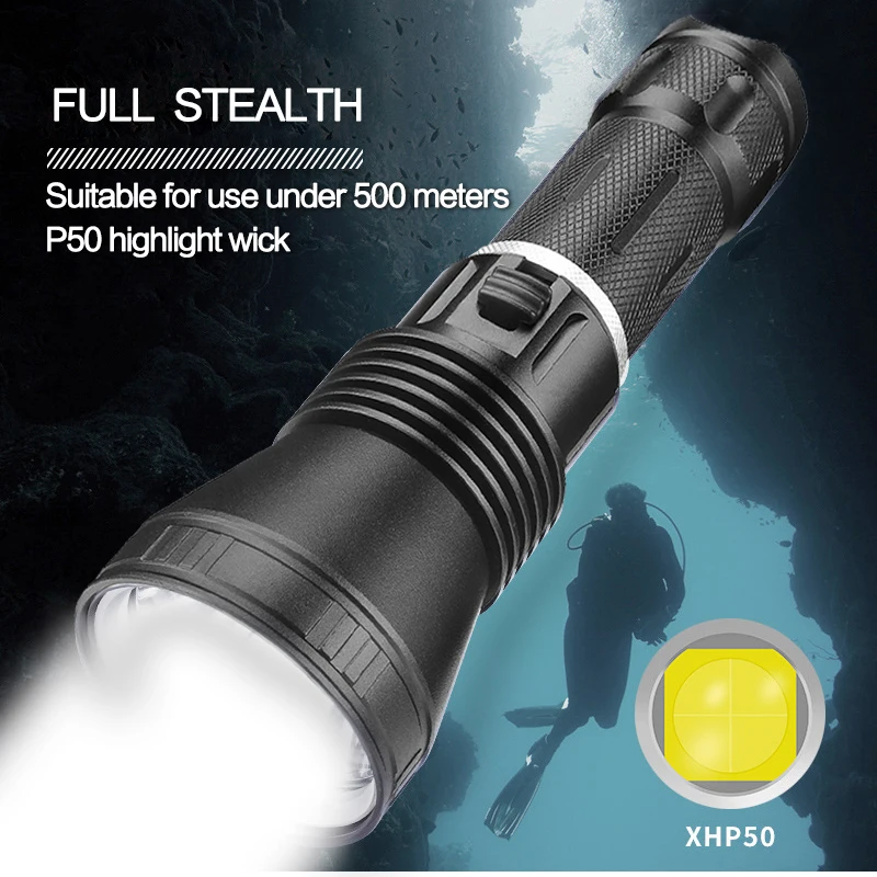 Satılık XHP70.2 En Güçlü LED Tüplü Dalış El Feneri 200m Sualtı 5000mAh 26650 Torç 7000LM Su Geçirmez XHP50 Dalış Lambası Fener