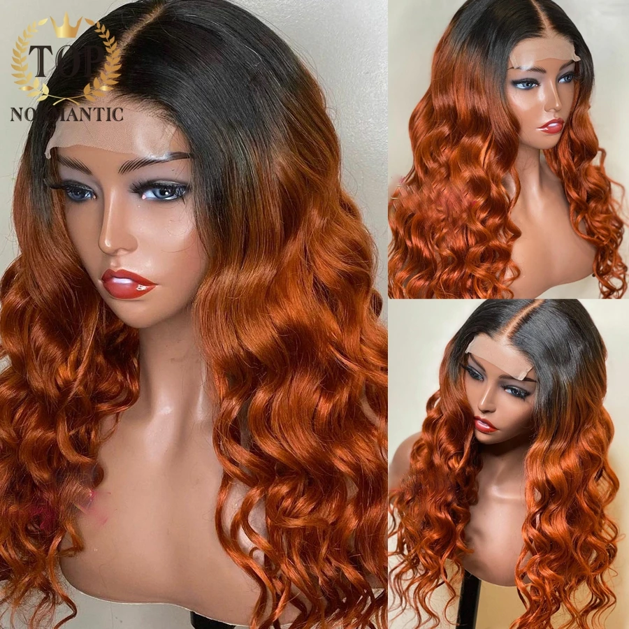 

Topnormantic Remy Indian Human Hair Wigs For Women Ombre Orange Color Loose Wave 13x4 Lace Front Wig With Pre Plucked Hairline