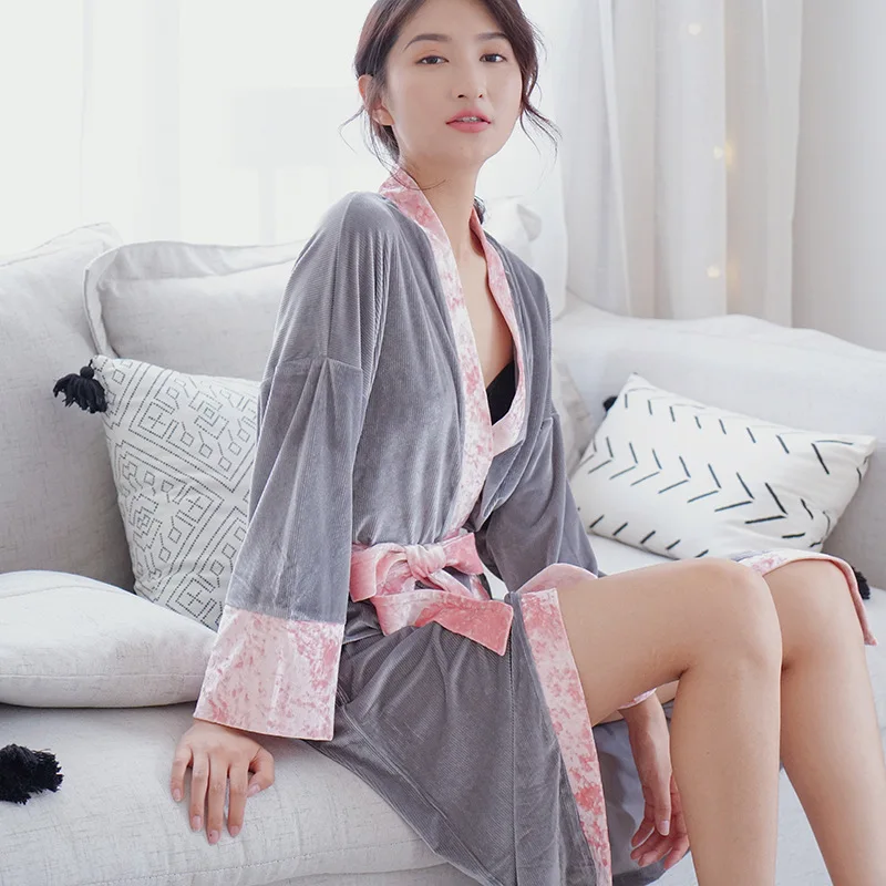 Женский новый халат сексуальный большой размер бархат элегантный темперамент