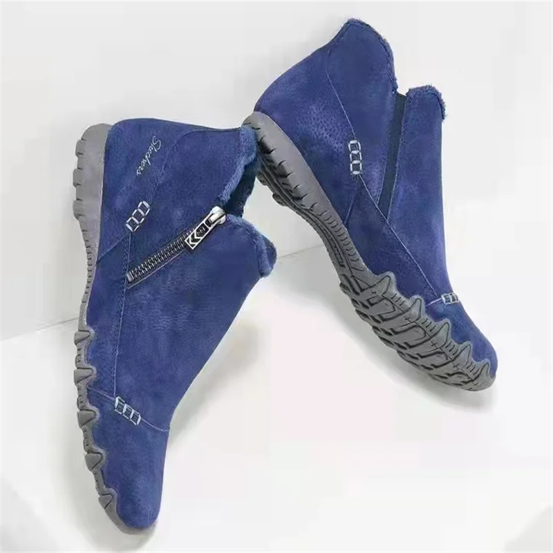 

Casual Snow Boots Women 2021 New Thick Velvet Zipper Boots Winter Fashion Boots Warmth Flat Heel Ankle Boots Botas De Mujer