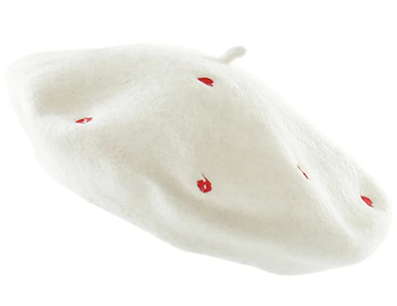 Женский шерстяной берет с вышивкой в виде губ и сердец во французском стиле |