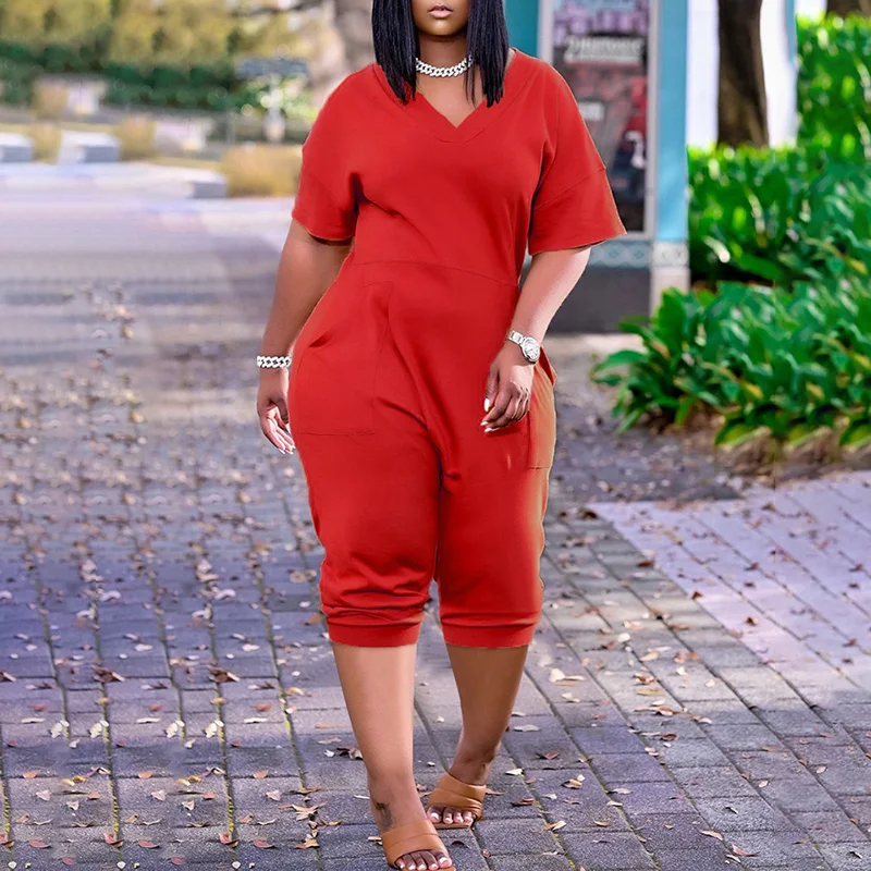 

Women Fashion Elegant Short Sleeve Partywear Jumpsuits Playsuits Pocket Design Casual Loose Fit Jumpsuit