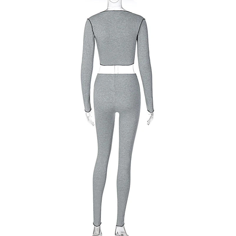 

2020 Long Sleeve Bandage Crop Tops Leggings 2 Piece Set Autumn Winter Women Fashion Streetwear Patchwork Tracksuit