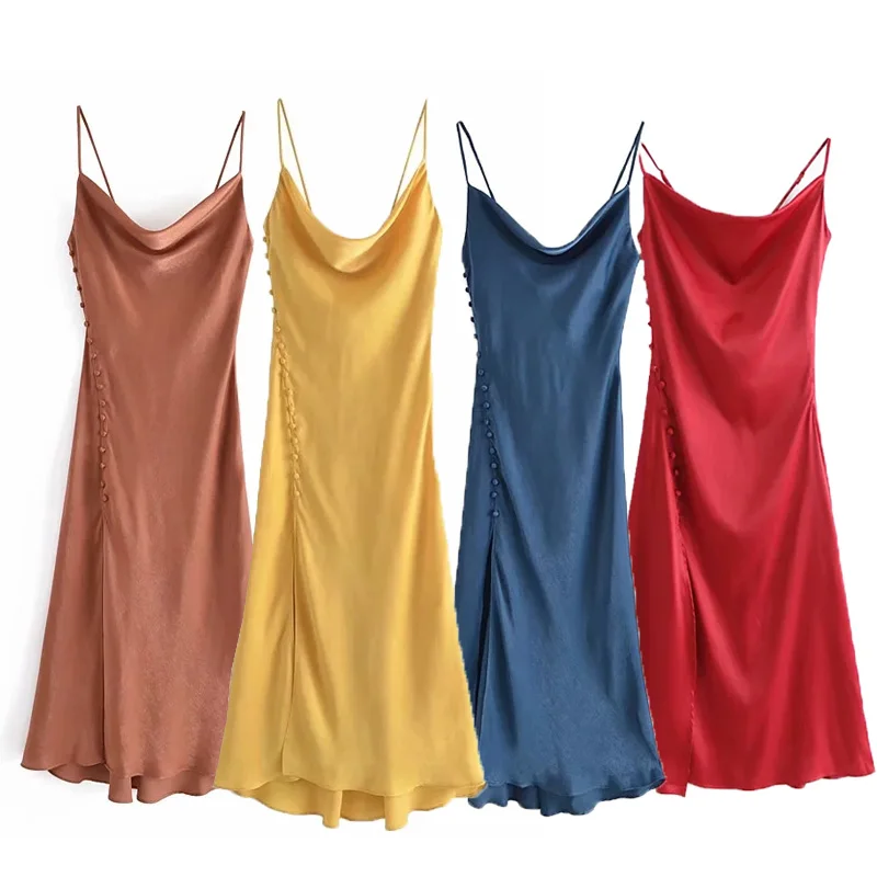 

TRAF Zar Slip Dress Woman 2021 Satin Long Dress Women Sundresses Backless Elegant Summer Dresses Ladies Sexy Strap Dresses