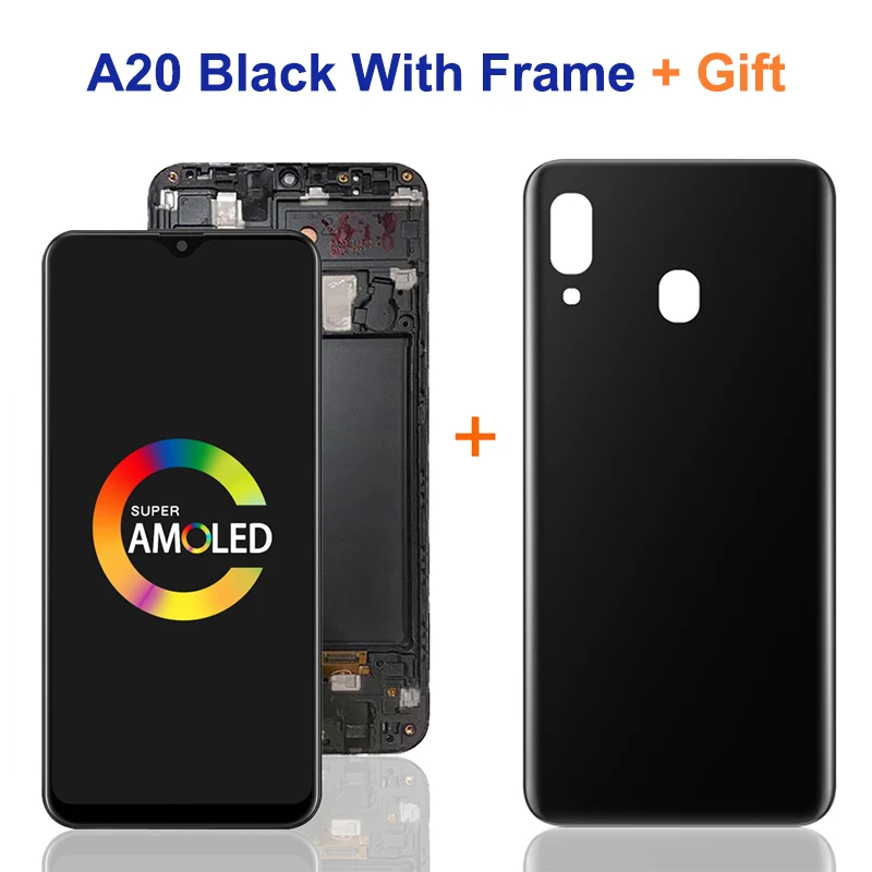 Pantalla t&aacute;ctil LCD Super AMOLED de 6,4 pulgadas para Samsung Galaxy A20, A205, SM-A205F, con cubierta de bater&iacute;a A20, A205FN, A205GN-5