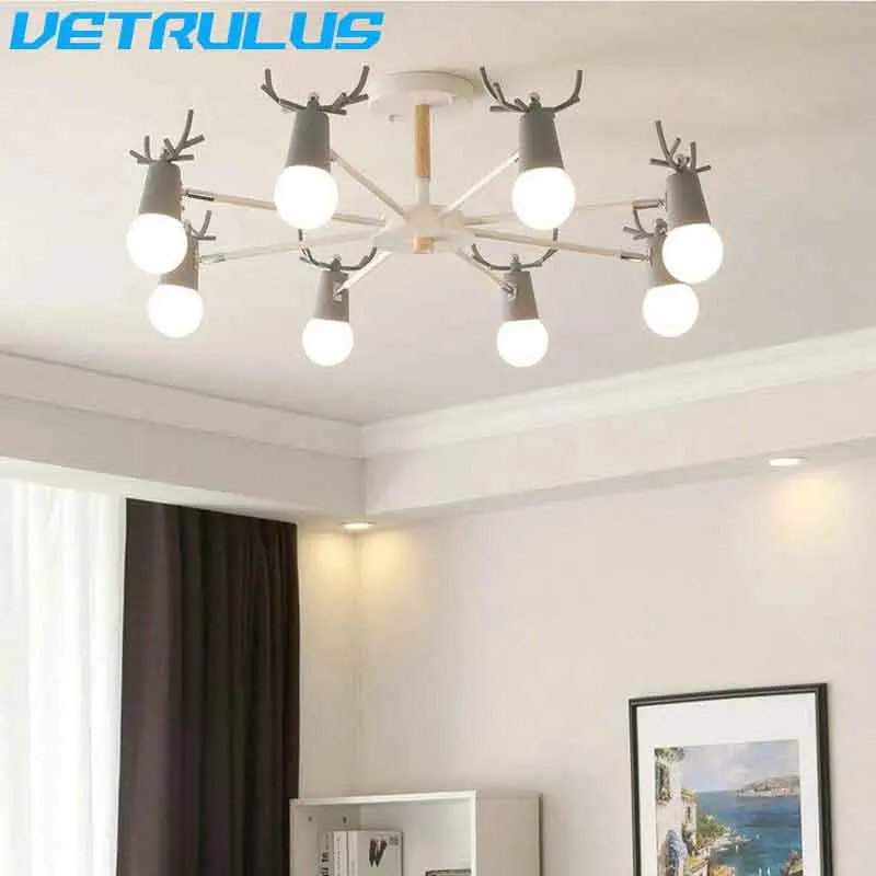 

Скандинавские рога Macaron люстра простой пост современный светодиодный люстры из железа и дерева творческая личность рога потолочный светил...