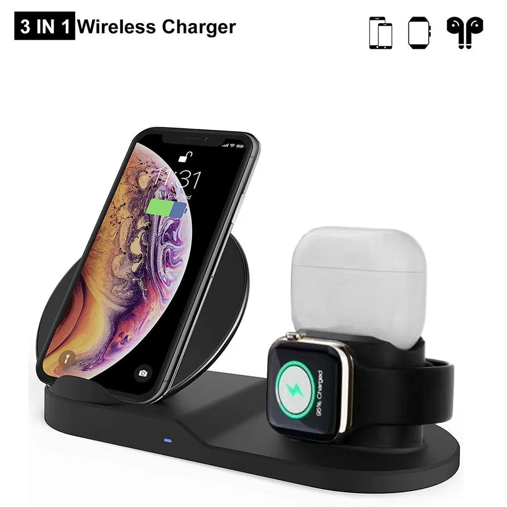 Беспроводное зарядное устройство Qi 3 в 1 подставка для Iphone X XS MAX XR 8 док станция
