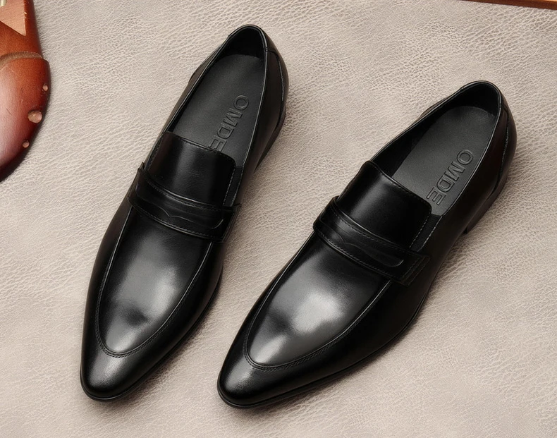 

Casual Men Oxford Shoes Brogues Genuine Leather Suit Slip On Business Wedding Shoe Pointed Toe Formal Italian Dress Shoe Lofers