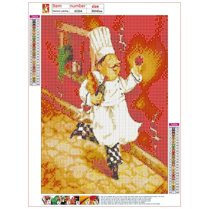 

4 PCS Cute Chef Old Man DIY Diamond Painting Cartoon Chef Decor Cross Stitch Full Round Drill Resin Art Gift Home Decor