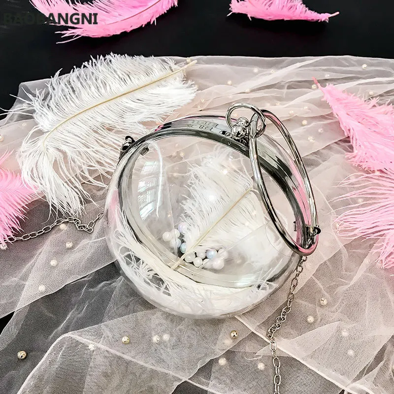 

Women Circle Handbag Transparent Messenger Bag Acrylic Chain Crossbody Bags Round Totes Money Purse Phone Key Bags